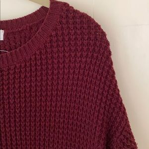 Burgundy Dark Wine Red Waffle Knit Sweater